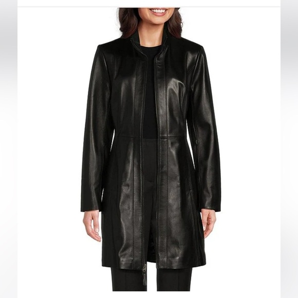 NWT Katherine Kelly Genuine Lamb Leather Zip front Jacket Size Large Black - Picture 2 of 7
